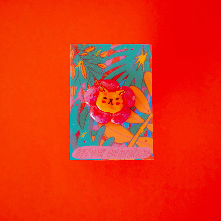 Flower Meow Ugly Clay Pin