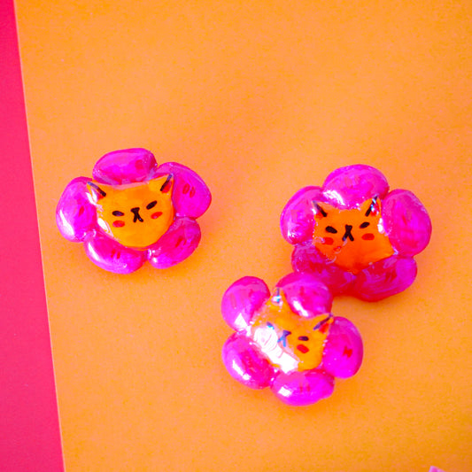 Flower Meow Ugly Clay Pin