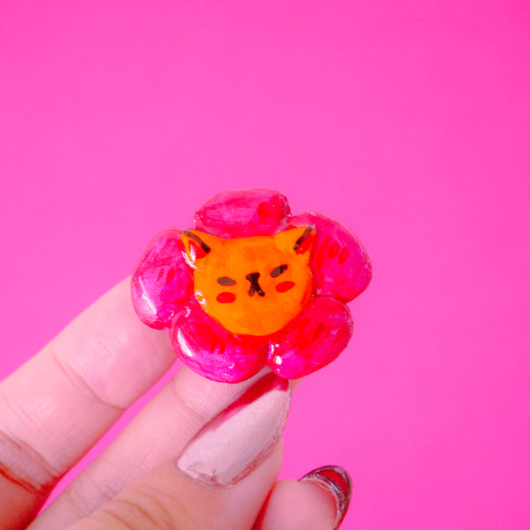 Flower Meow Ugly Clay Pin