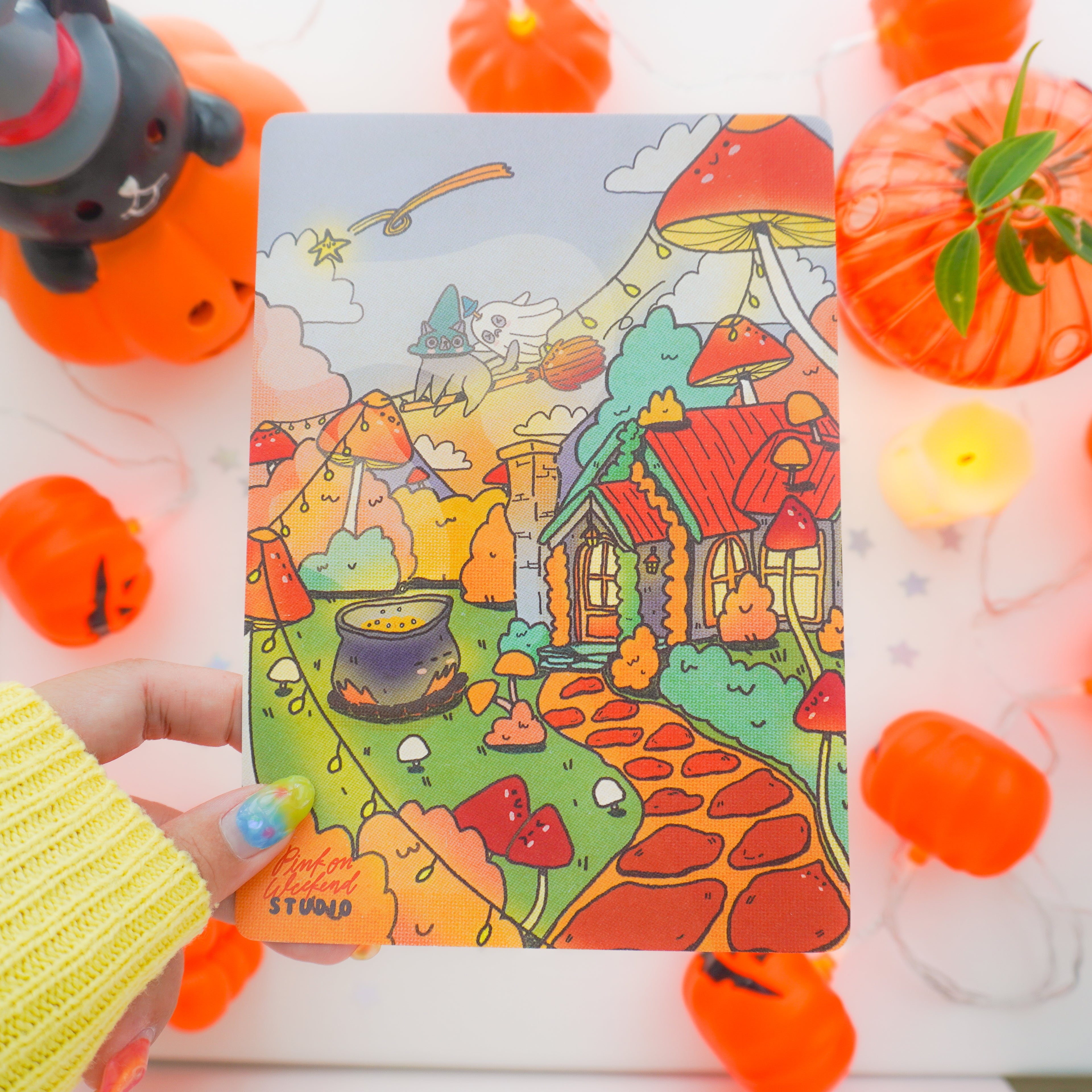 Pink on Weekend Cozy Witch Cottage Postcards