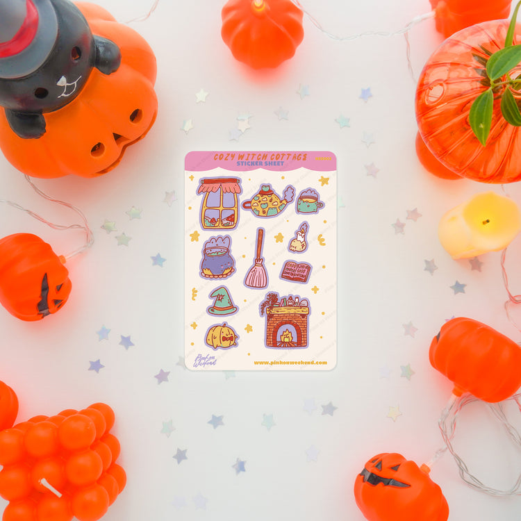 Pink on Weekend Cozy Witch Cottage Sticker Sheet