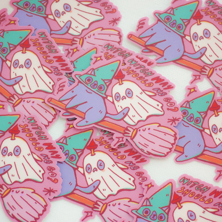 Pink on Weekend Witch Way Should We Go Die-Cut Sticker