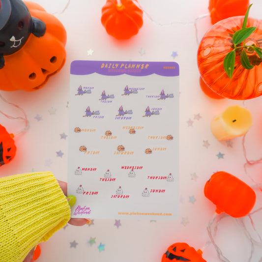 Pink on Weekend Halloween Daily Planner Sticker Sheet