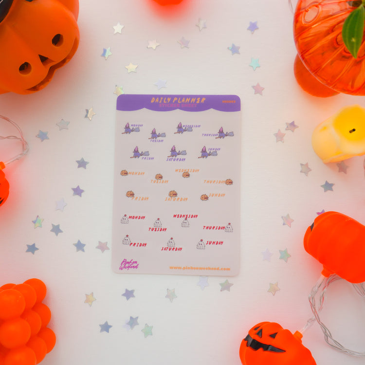 Pink on Weekend Halloween Daily Planner Sticker Sheet