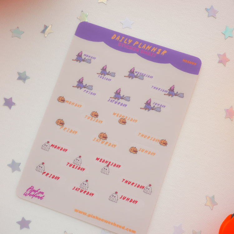 Pink on Weekend Halloween Daily Planner Sticker Sheet