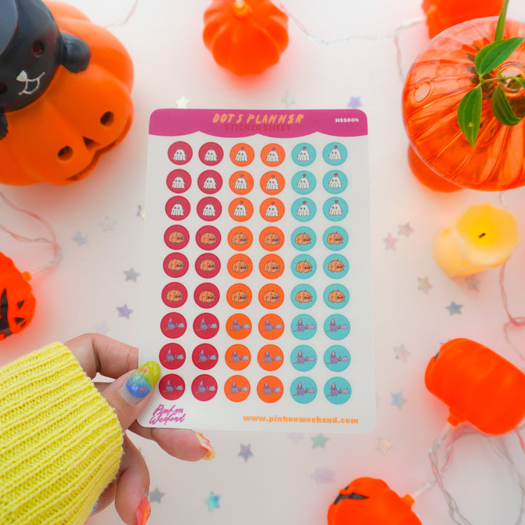 Pink on Weekend Halloween Dots Planner Sticker Sheet