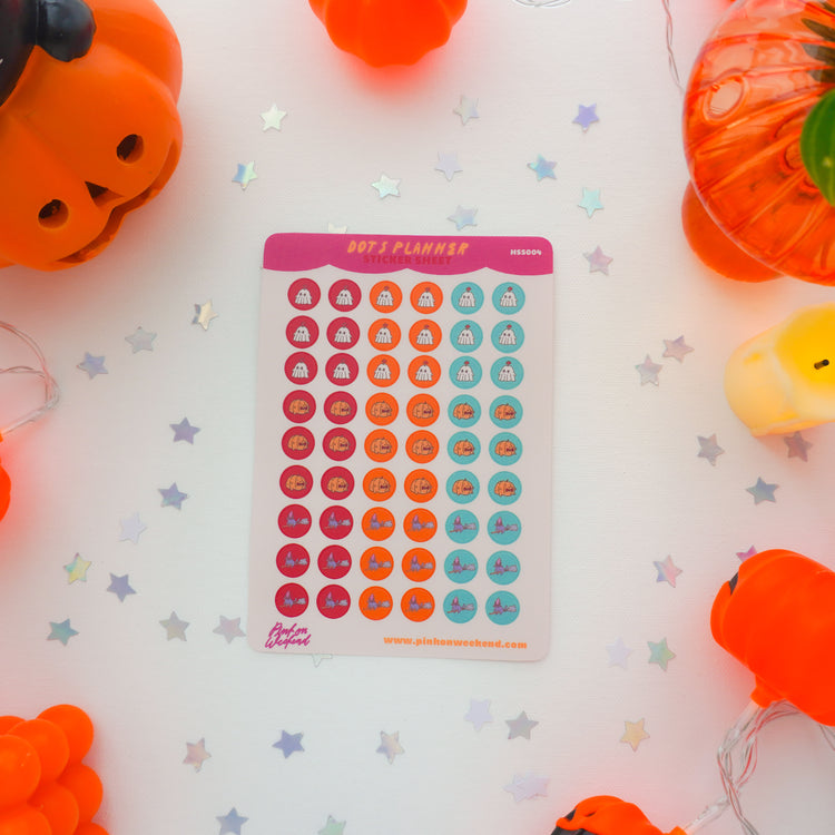 Pink on Weekend Halloween Dots Planner Sticker Sheet