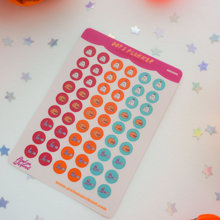 Pink on Weekend Halloween Dots Planner Sticker Sheet