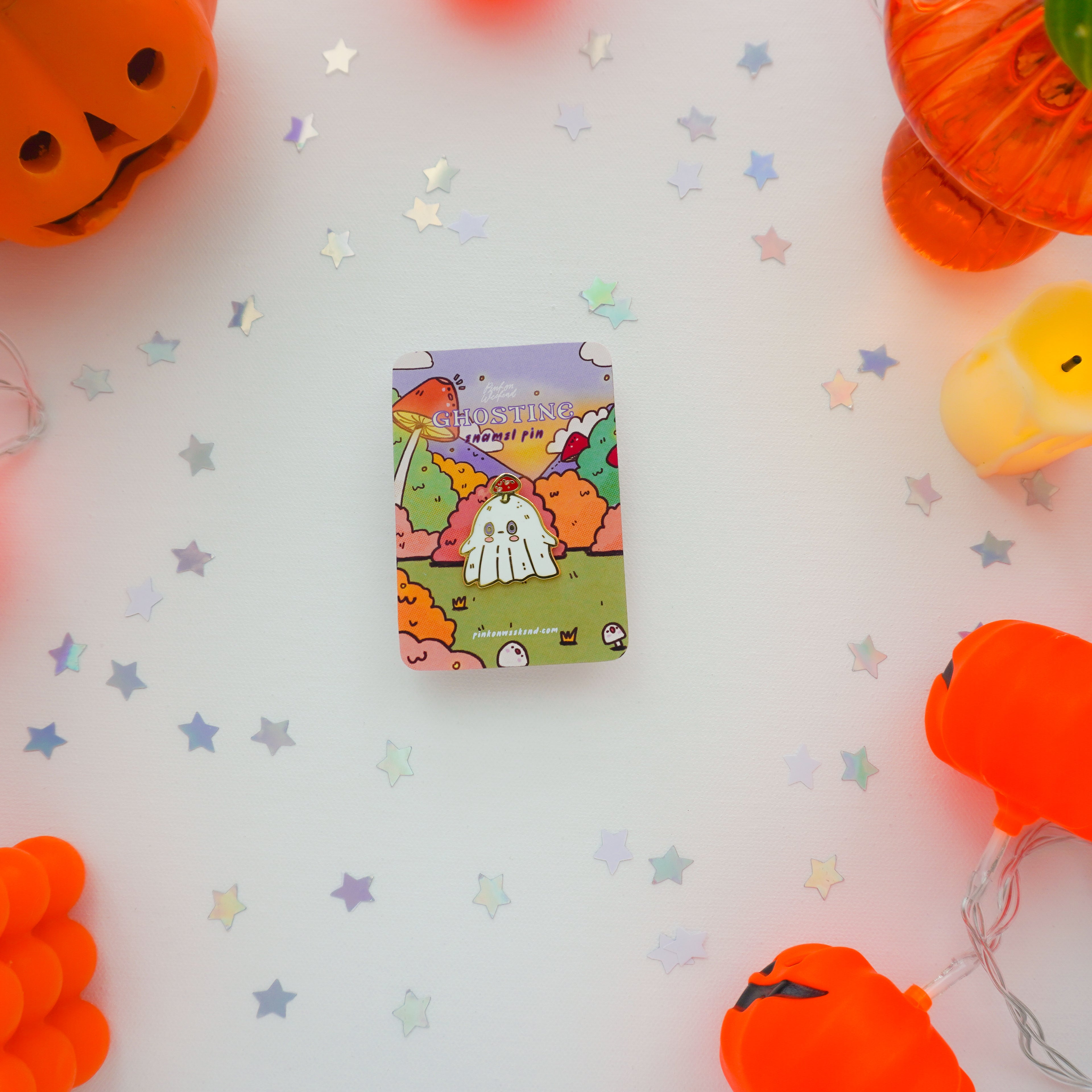Pink on Weekend Ghostine the Kawaii Ghost Enamel Pin