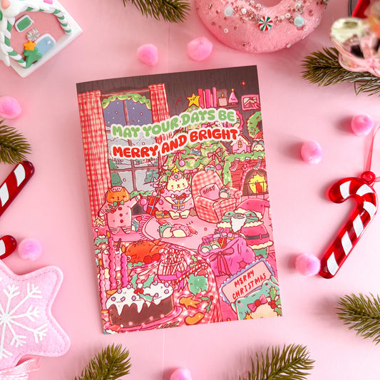 May Your Days be Merry and Bright Pink on Weekend Christmas Card