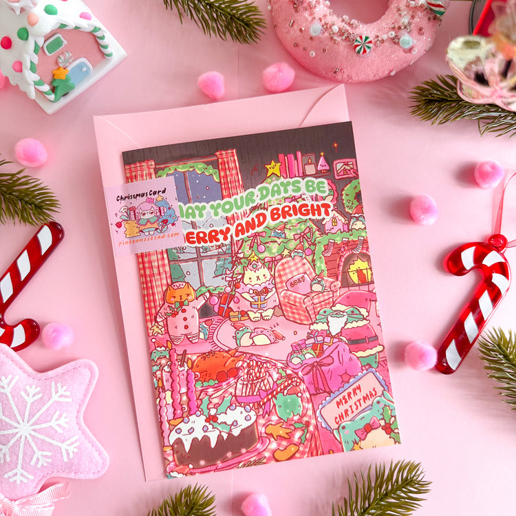 May Your Days be Merry and Bright Pink on Weekend Christmas Card