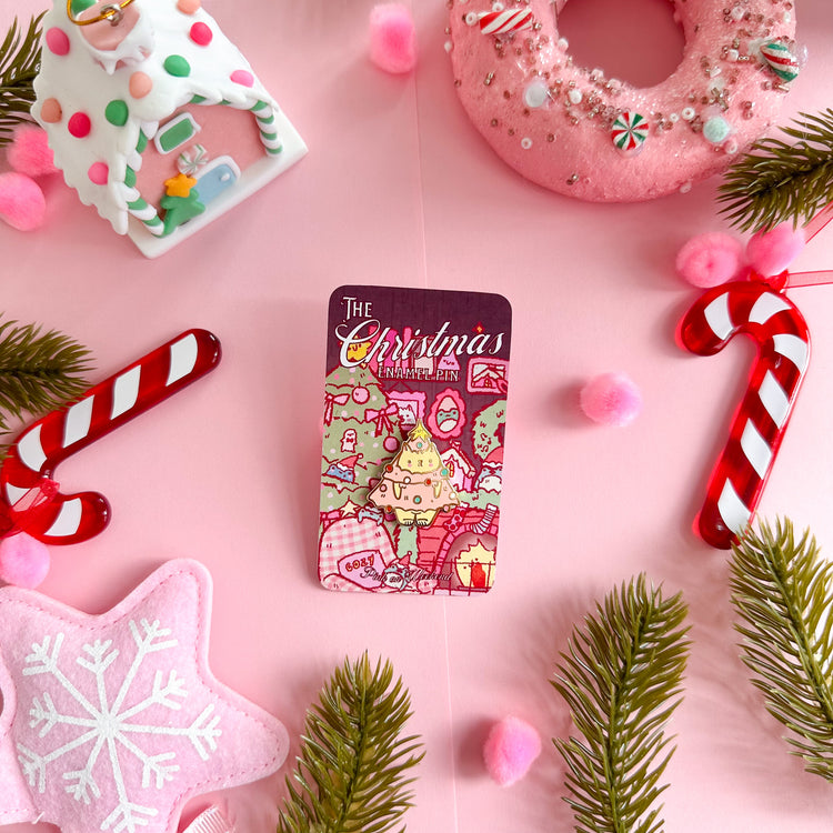 Pink on Weekend Bubba the Christmas Tree Cat Enamel Pin